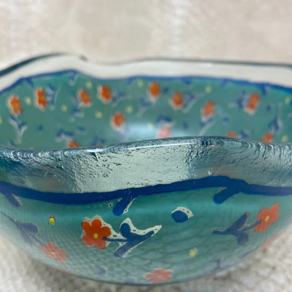 Vintage Andreas Meyer Handblown Art Glass Bowl with Hand-Painted Floral Design - Picture 5 of 6
